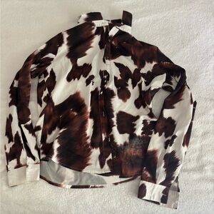 Nasty Gal Brown and White cow print  Button Down Shirt